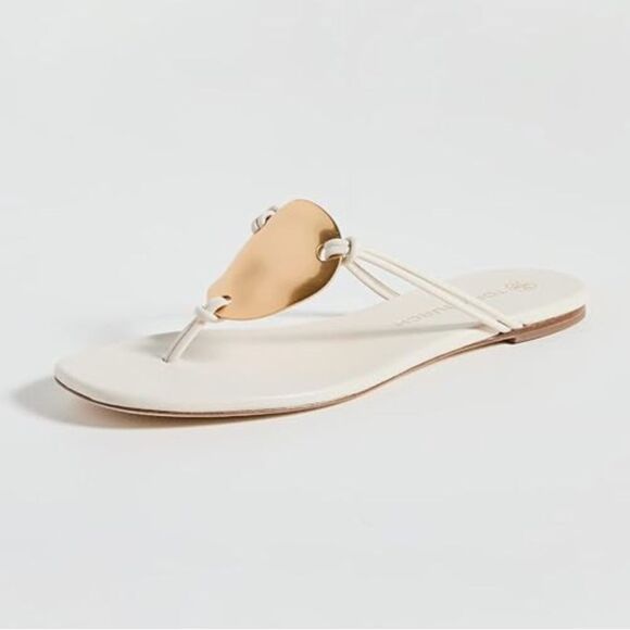 Tory Burch Patos Ivory Off White Gold Disk Flip Flop Flat Sandals size US 8 - Picture 2 of 12